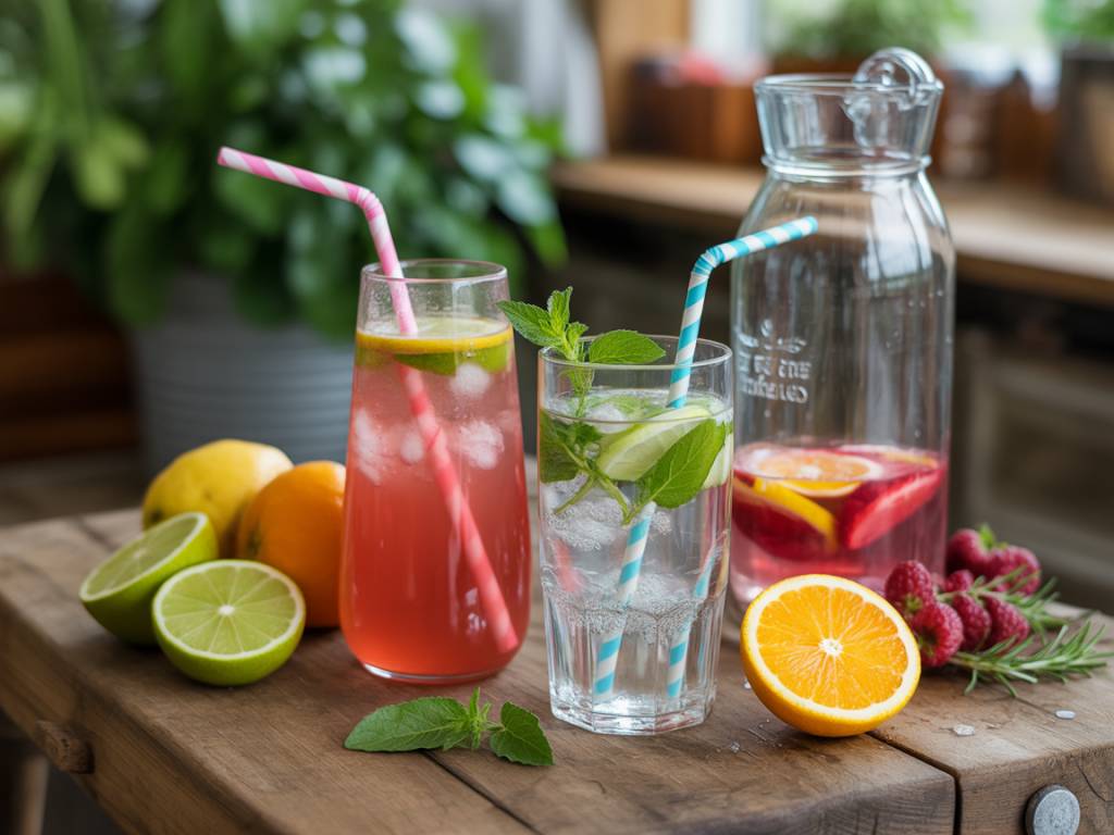 Homemade fresh drink ideas to replace sodas using fruit, herbs, and filtered water